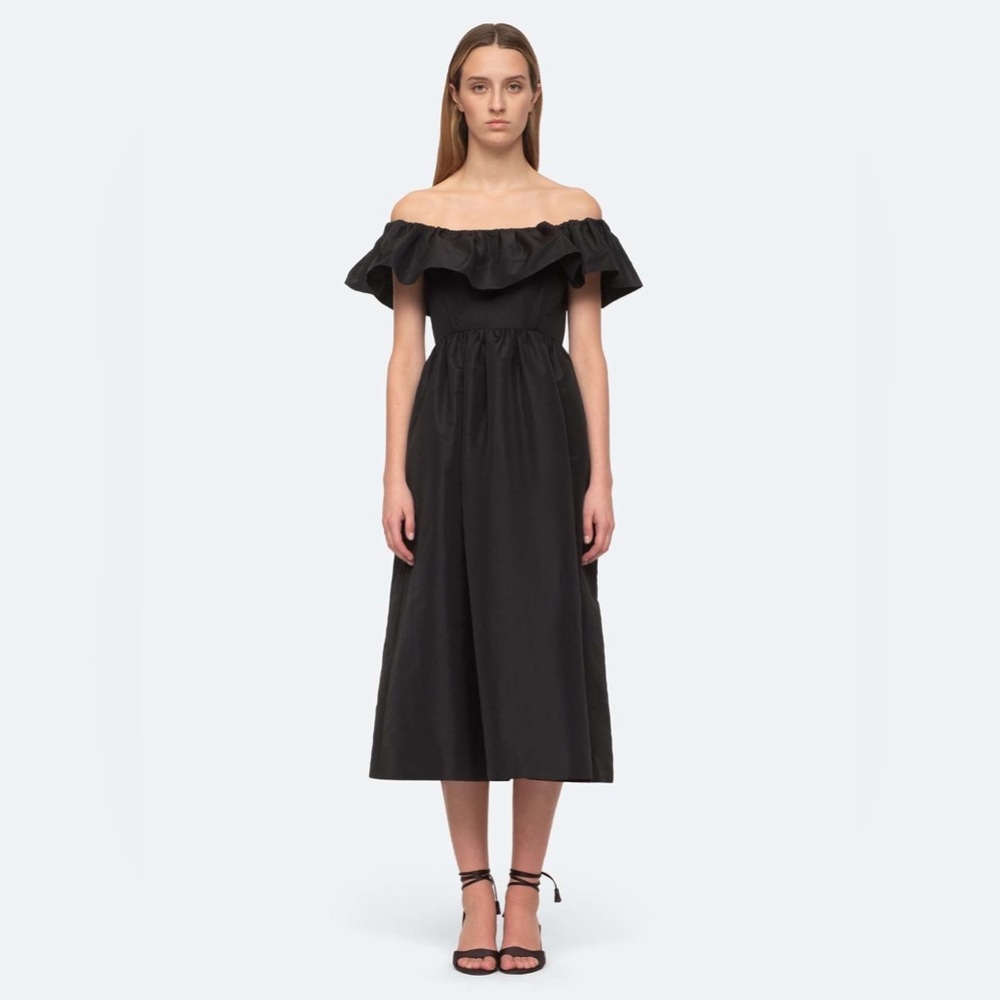 NWT $425 Sea Diana Taffeta Dress In Black - Picture 2 of 9